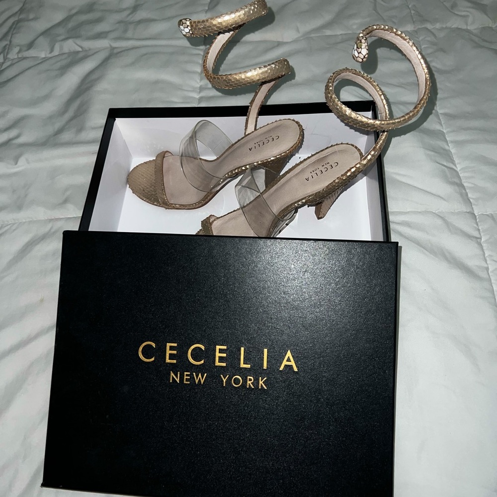 Soft gold snake skin heels.